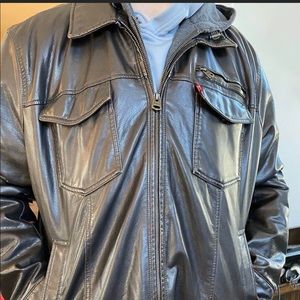 Men’s Levi’s brand pleather jacket with hood